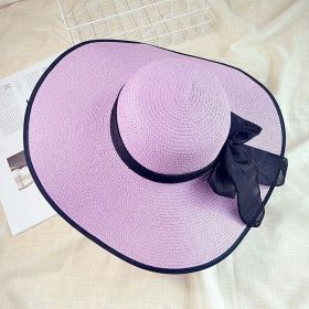 Women's Seaside Summer Vacation Foldable Sun Hat With Wide Brim (Option: Black edge purple 16cm-Average Size)