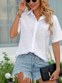 Large Size Solid Color Shirt Button White Is Very Suitable For Spring Summer Office Or Leisure Wear. (Option: White-5XL)