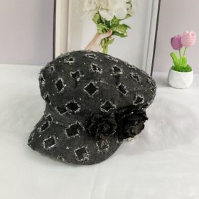 Fashion Flat Top Octagonal Cap Hole Denim All-match Navy Hat (Option: Black-M)