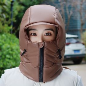 Winter Warm Hat Female Cycling Electric Car Face Care Ear Protection Scarf (Option: Coffee-Free Size)