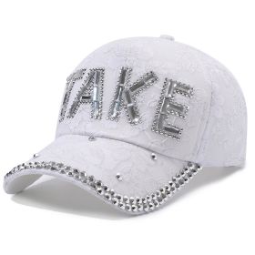 Rhinestone TAKE Women's Baseball Cap Summer Lightweight Breathable (Option: White With Diamond TAKE-Adjustable)