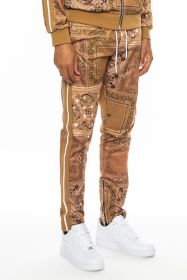 Weiv Paisley Bandana Print Track Pants (Color: Khaki, size: XL)
