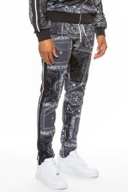 Weiv Paisley Bandana Print Track Pants (Color: Black, size: L)