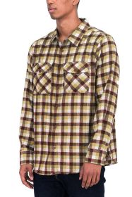 Weiv Regular Fit Checker Plaid Flannel Long Sleeve (Color: SAND BROWN, size: M)