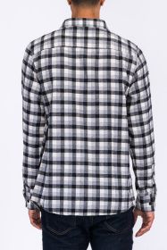 Weiv Regular Fit Checker Plaid Flannel Long Sleeve (Color: BLACK GREY, size: S)