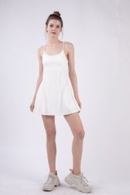 VERY J Mesh Detail Tennis Mini Active Dress with Shorts Inside (Color: White, size: M)