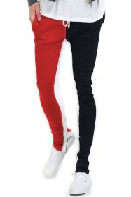 TWO TONE COLOR BLOCK TRACK PANT JOGGER (Color: RED/BLACK, size: 2XL)