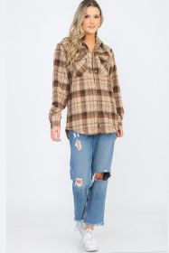 Regular Fit Checker Plaid Flannel Long Sleeve (Color: BROWN KHAKI, size: M)