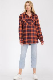 Regular Fit Checker Plaid Flannel Long Sleeve (Color: ORANGE NAVY, size: S)
