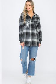 Regular Fit Checker Plaid Flannel Long Sleeve (Color: BLACK GREY, size: M)