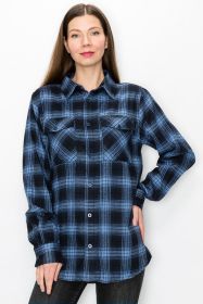 Regular Fit Checker Plaid Flannel Long Sleeve (Color: NAVY SKY, size: L)