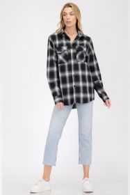 Regular Fit Checker Plaid Flannel Long Sleeve (Color: BLACK WHITE, size: XL)