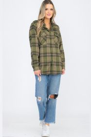 Regular Fit Checker Plaid Flannel Long Sleeve (Color: OLIVE SAND, size: M)