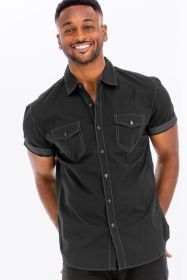 Weiv Outline Stitch Short Sleeve Shirt (Color: Black, size: 3XL)