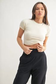 MONO B Essential Micro-ribbed Cropped Athleisure Tee (Color: NATURAL, size: M)