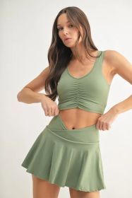 MONO B Ruched Front Active Tank (Color: MOSS, size: L)