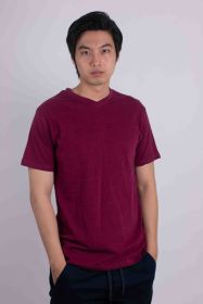 Tri-Blend V-Neck T-Shirt (Color: BURGUNDY, size: L)