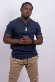 Tri-Blend V-Neck T-Shirt (Color: Navy, size: XL)