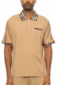 Checkered Plaid Short Sleeve Ploto Shirt (Color: Khaki, size: L)