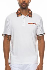 Checkered Plaid Short Sleeve Ploto Shirt (Color: White, size: 2XL)