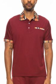 Checkered Plaid Short Sleeve Ploto Shirt (Color: BURGUNDY, size: 2XL)