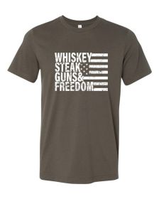 Whiskey Steak Guns & Freedom Tee (Color: Army Green, size: XL)