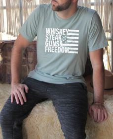 Whiskey Steak Guns & Freedom Tee (Color: Prism Dusty Blue, size: S)