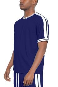Striped Tape Short Sleeve T-shirt (Color: Navy, size: XL)