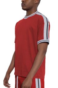 Striped Tape Short Sleeve T-shirt (Color: Red, size: M)