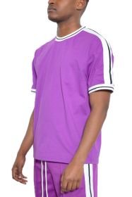 Striped Tape Short Sleeve T-shirt (Color: Purple, size: M)