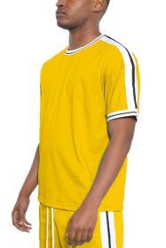 Striped Tape Short Sleeve T-shirt (Color: Yellow, size: XL)