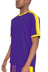 Striped Tape Short Sleeve T-shirt (Color: DARK PURPLE, size: XL)