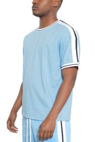 Striped Tape Short Sleeve T-shirt (Color: LIGHT BLUE, size: XL)