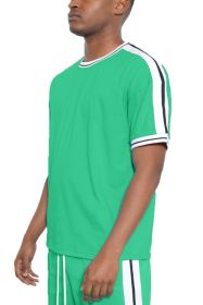 Striped Tape Short Sleeve T-shirt (Color: JADE, size: S)