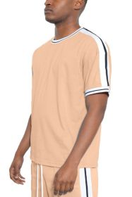 Striped Tape Short Sleeve T-shirt (Color: Sand, size: XL)