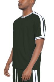 Striped Tape Short Sleeve T-shirt (Color: olive, size: M)