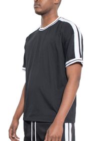 Striped Tape Short Sleeve T-shirt (Color: Black, size: L)