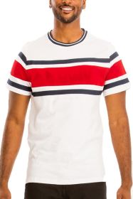 COTTON THREE STRIPE TSHIRT (Color: WHITE RED, size: M)