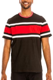 COTTON THREE STRIPE TSHIRT (Color: black red, size: 3XL)