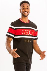 Good Vibes 3D Design Print Gold Foil (Color: Black, size: S)