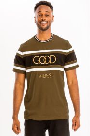 Good Vibes 3D Design Print Gold Foil (Color: olive, size: L)