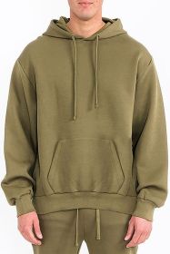 Mens Solid Tech Fleece Hoodie (Color: olive, size: L)