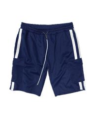 Two Stripe Cargo Pouch Shorts (Color: NAVY WHITE, size: L)