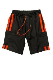 Two Stripe Cargo Pouch Shorts (Color: black orange, size: M)