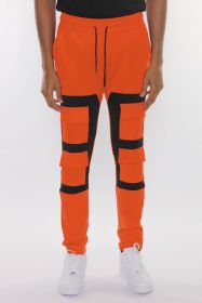 COLOR BLOCK CARGO TRACK PANT (Color: ORANGE BLACK, size: XL)