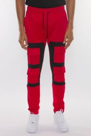 COLOR BLOCK CARGO TRACK PANT (Color: RED BLACK, size: 2XL)