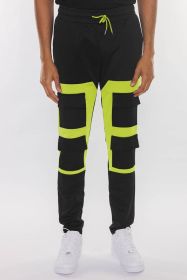 COLOR BLOCK CARGO TRACK PANT (Color: black lime, size: M)