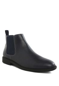 Fraser Men's Faux Leather Chelsea Boots (Color: Navy, size: US-7 / UK-6 / EU-40)