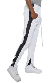 Slim Fit Single Stripe Track Pant (Color: WHITE BLACK, size: XL)