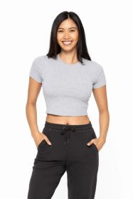 MONO B Essential Micro-ribbed Cropped Athleisure Tee (Color: HEATHER GREY, size: S)